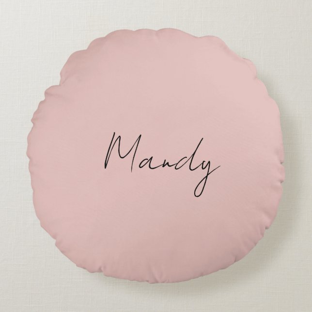 Calligraphy Elegant Rose Gold Plain Simple Name Round Pillow (Front)