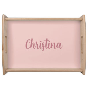 Calligraphy Elegant Rose Gold Plain Simple Name Serving Tray