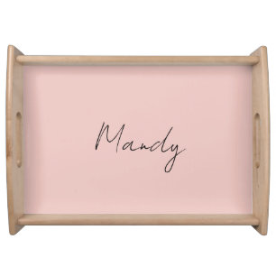 Calligraphy Elegant Rose Gold Plain Simple Name Serving Tray