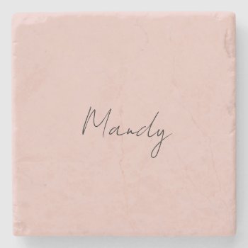 Calligraphy Elegant Rose Gold Plain Simple Name Stone Coaster by made_in_atlantis at Zazzle