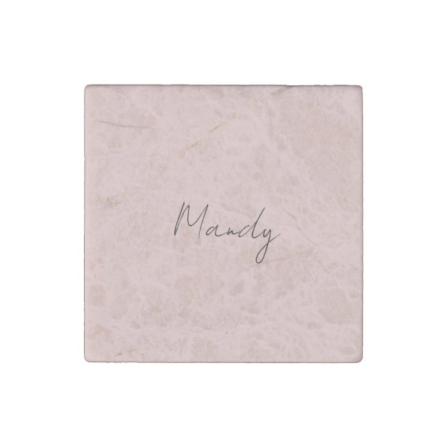 Calligraphy Elegant Rose Gold Plain Simple Name Stone Magnet (Front)