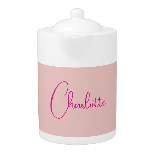 Calligraphy Elegant Rose Gold Plain Simple Name Teapot (Front)