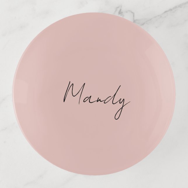 Calligraphy Elegant Rose Gold Plain Simple Name Trinket Tray (Front)