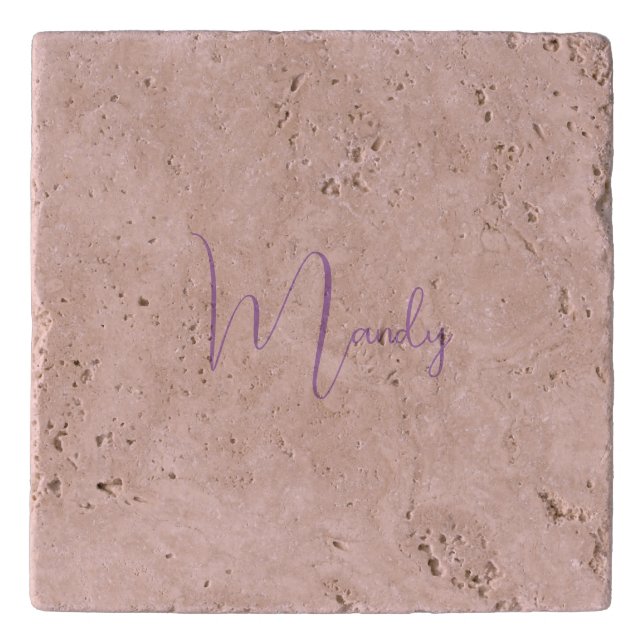 Calligraphy Elegant Rose Gold Plain Simple Name Trivet (Front)