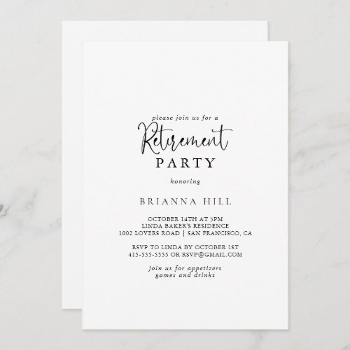 Calligraphy Elegant Script  Retirement Party  Invitation