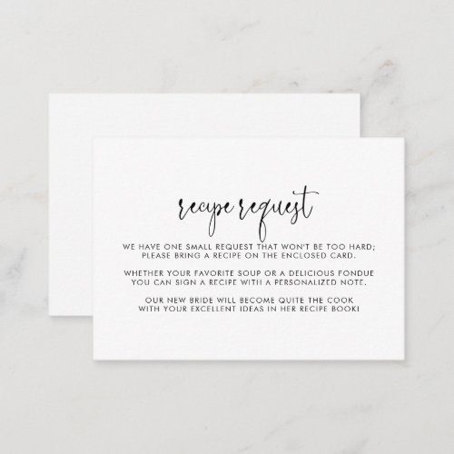 Calligraphy Elegant Script Wedding Recipe Request  Enclosure Card