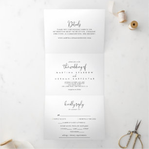 Calligraphy Elegant Script Wedding Tri-Fold Invitation