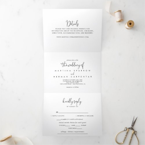 Calligraphy Elegant Script  Wedding  Tri_Fold Invitation