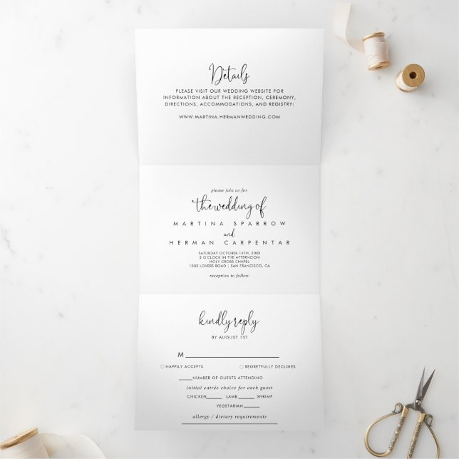 Calligraphy Elegant Script  Wedding  Tri-Fold Invitation (Inside)