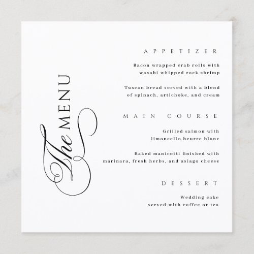 Calligraphy Elegant Square Wedding Menu
