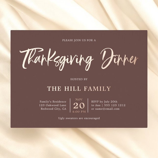 Calligraphy Elegant Thanksgiving Dinner Foil Invitation (Creator Uploaded)