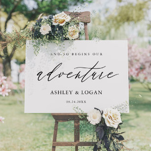 Calligraphy Elegant Wedding Adventure Welcome Sign