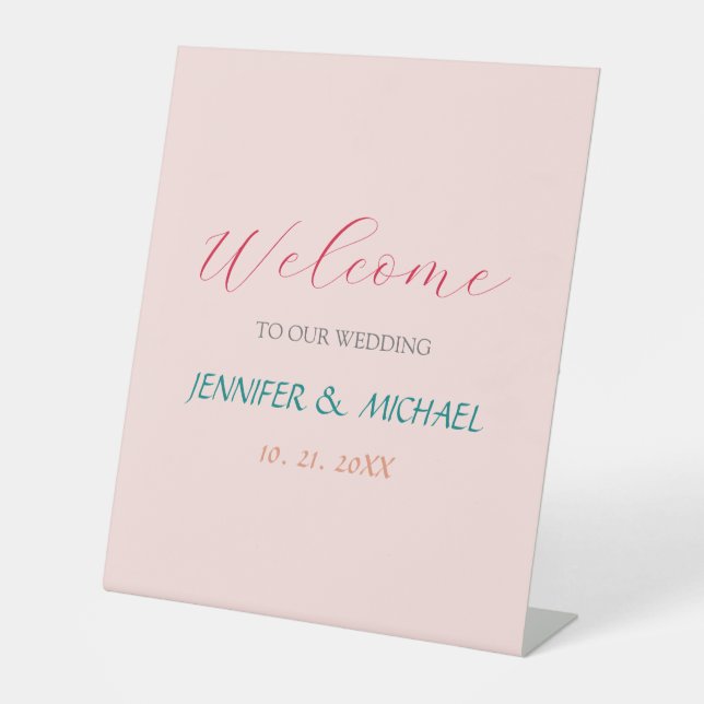 Calligraphy Elegant Welcome Wedding Pedestal Sign (Front)