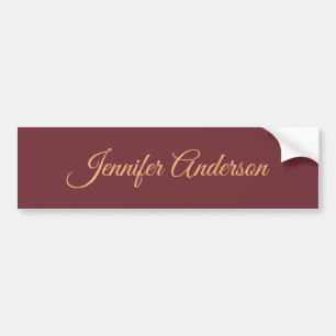 Calligraphy Elegant Wine Color Personalized Name Bumper Sticker