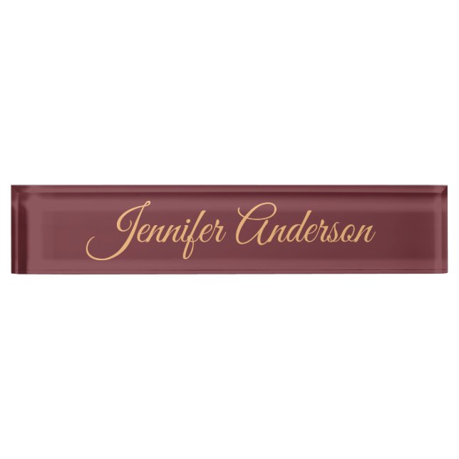 Calligraphy Elegant Wine Color Personalized Name Desk Name Plate (Front)