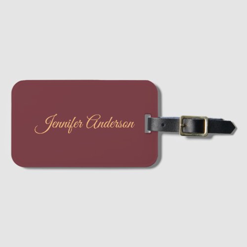 Calligraphy Elegant Wine Color Personalized Name Luggage Tag