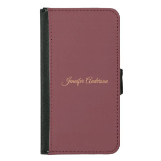 Calligraphy Elegant Wine Color Personalized Name Samsung Galaxy S5 Wallet Case