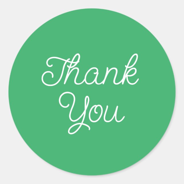  Calligraphy Emerald Green Flat Thank You Card Classic Round Sticker (Front)