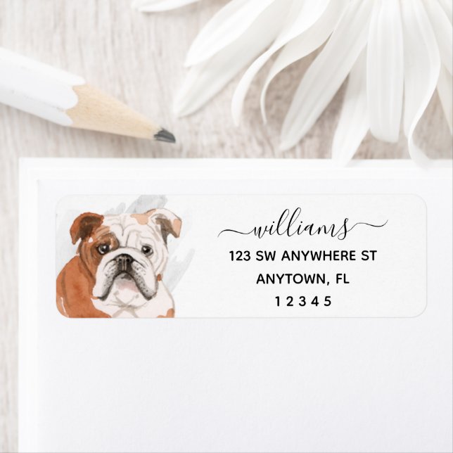 Calligraphy English Bulldog Return Address Label (Insitu)
