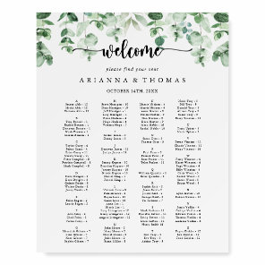 Calligraphy Eucalyptus Alphabetical Seating Chart  Foam Board