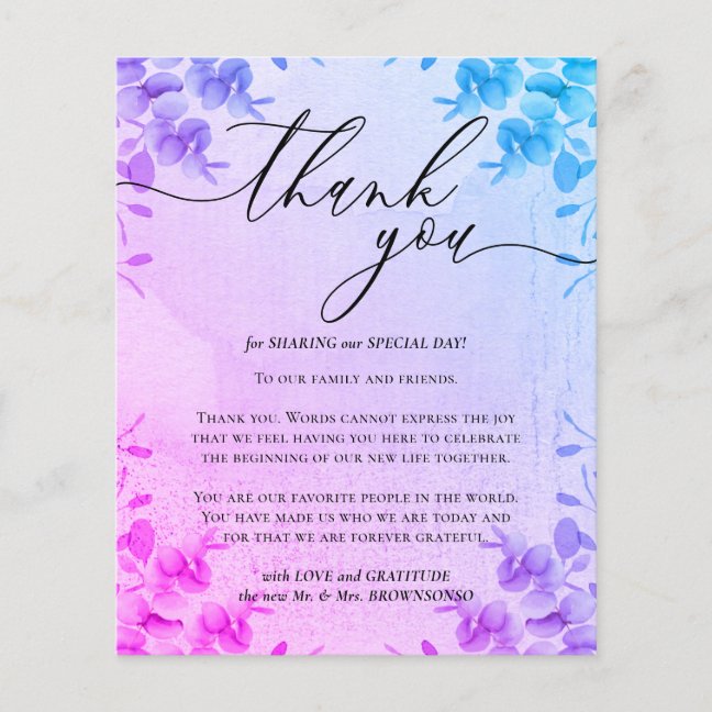Calligraphy Eucalyptus budget Pink Thank you Flyer
