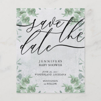Calligraphy Eucalyptus budget special BABY shower Flyer