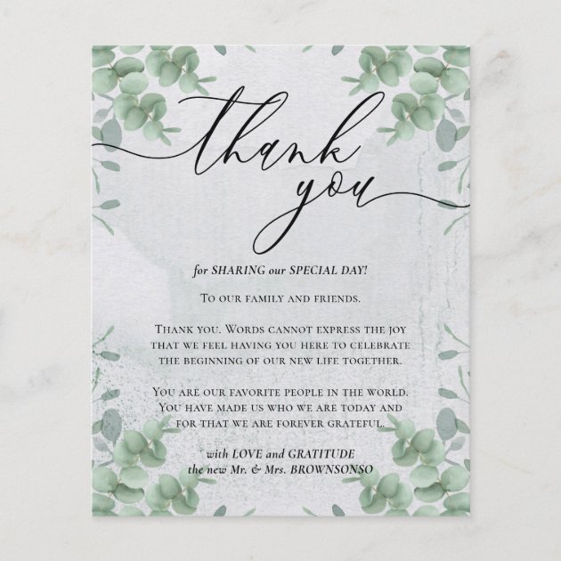 Calligraphy Eucalyptus budget Thank you Flyer