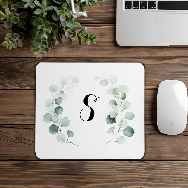 Calligraphy Eucalyptus Foliage Monogram Simple Mouse Pad (Creator Uploaded)