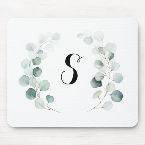 Calligraphy Eucalyptus Foliage Monogram Simple Mouse Pad