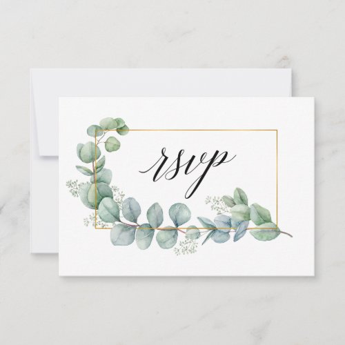 Calligraphy Eucalyptus Greenery Gold Wedding Meal RSVP Card