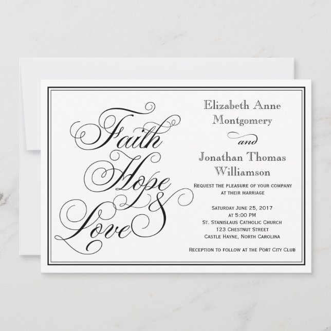 Calligraphy Faith Hope Love Wedding Invitation (Front)