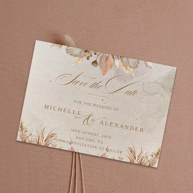 Calligraphy Fall Boho Wedding Save The Date Card (Creator Uploaded)