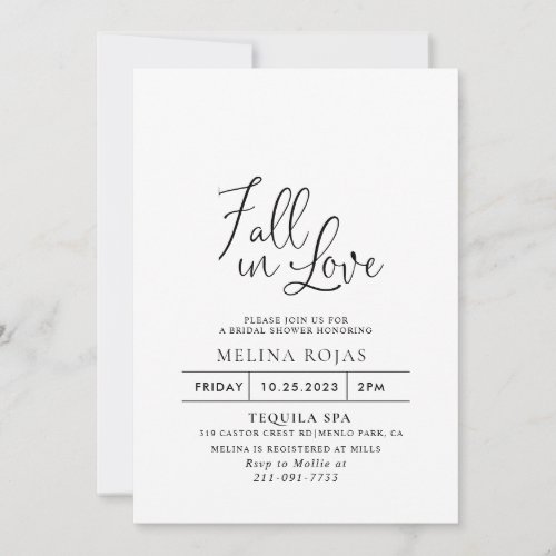 Calligraphy Fall in Love Bridal shower  Invitation