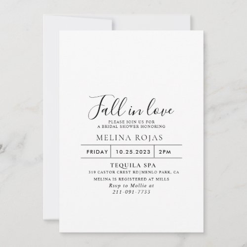 Calligraphy Fall in Love Bridal shower  Invitation