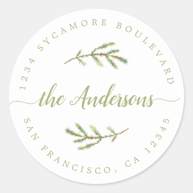 Calligraphy Family Name Return Address Classic Round Sticker (Front)
