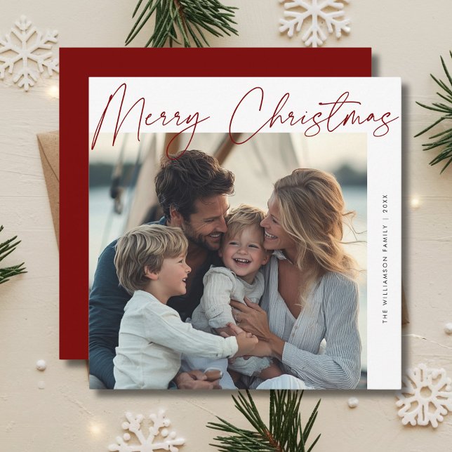 Calligraphy Family Nautical Beach Christmas Photo Holiday Card (Creator Uploaded)