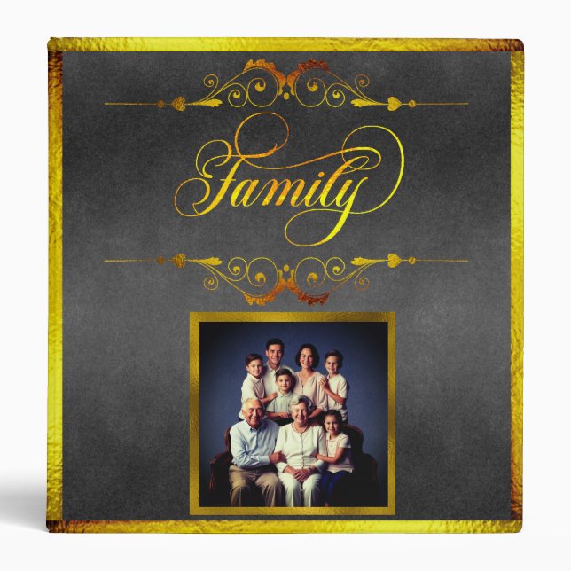 Calligraphy Family Photo Album -Gray/Gold 3 Ring Binder (Front)