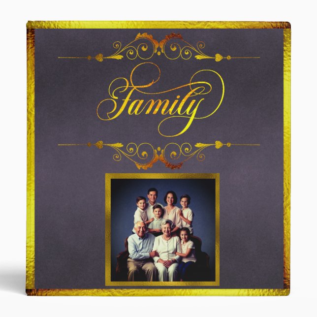 Calligraphy Family Photo Album - Lavender/Gold 3 Ring Binder (Front)