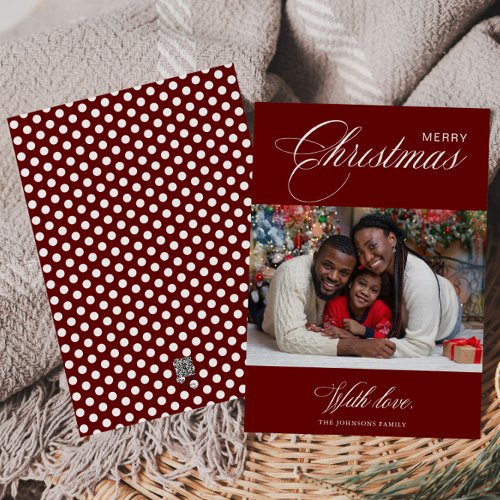 Calligraphy Family Photo Red Merry Christmas  Holiday Card