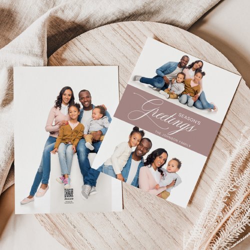 Calligraphy Family Photo Seasons Greetings Holiday Card