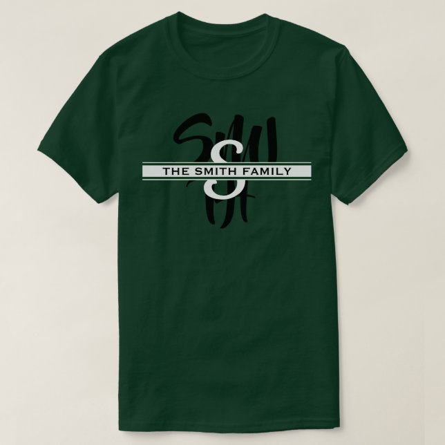 Calligraphy Family Reunion Monogram Dark Green T-Shirt (Design Front)