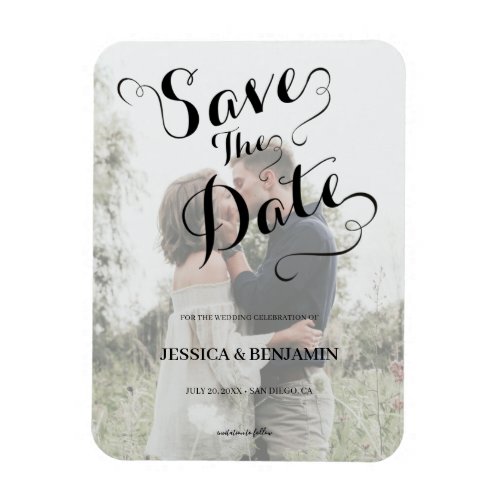 Calligraphy Faux Vellum Effect Photo Save The Date Magnet