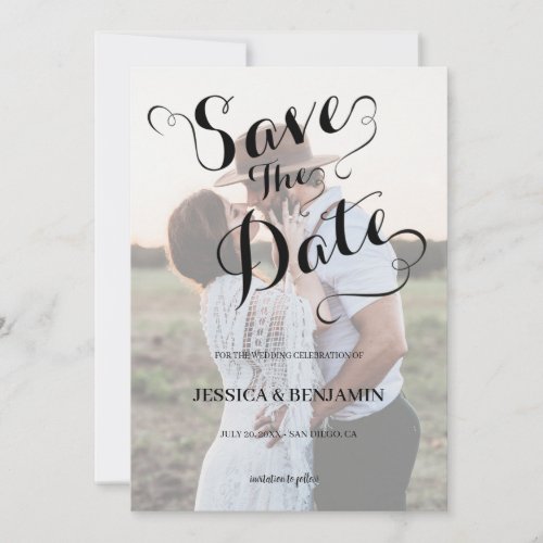 Calligraphy Faux Vellum Effect Photo Wedding Save The Date