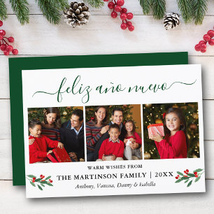 Calligraphy Feliz Ano Nuevo 3 Photo Holly Green Holiday Card