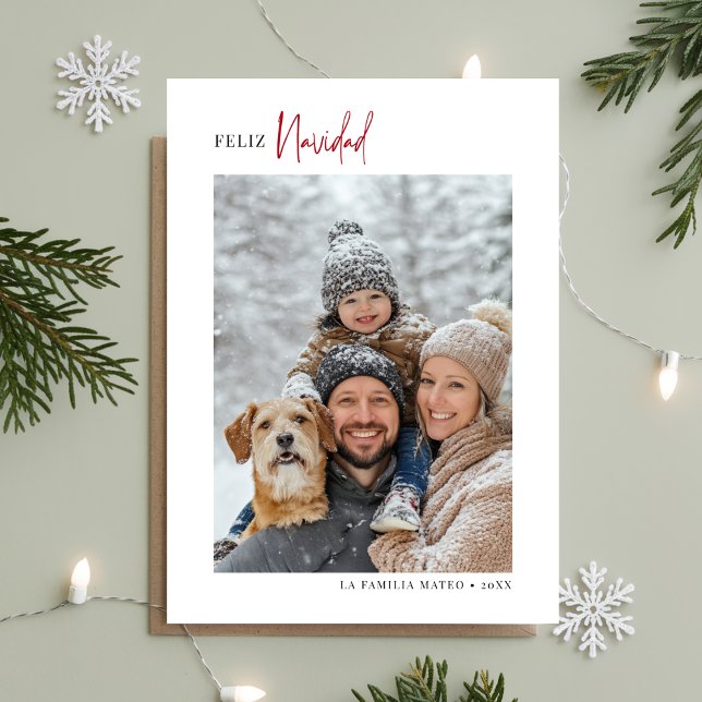 Calligraphy Feliz Navidad Christmas Photo Red Holiday Card (Creator Uploaded)