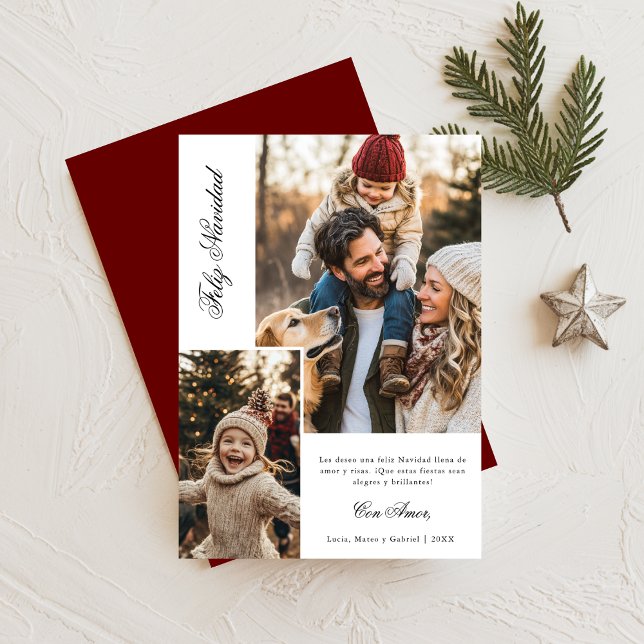 Calligraphy Feliz Navidad Christmas Photo White Holiday Card (Creator Uploaded)