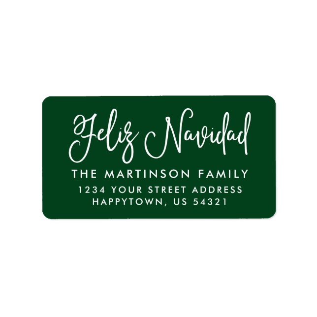 Calligraphy Feliz Navidad Green Address Label (Front)