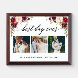 Calligraphy Floral Best Day Ever Wedding Plaque