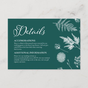 Calligraphy & Floral Dark Teal Wedding Enclosure Card