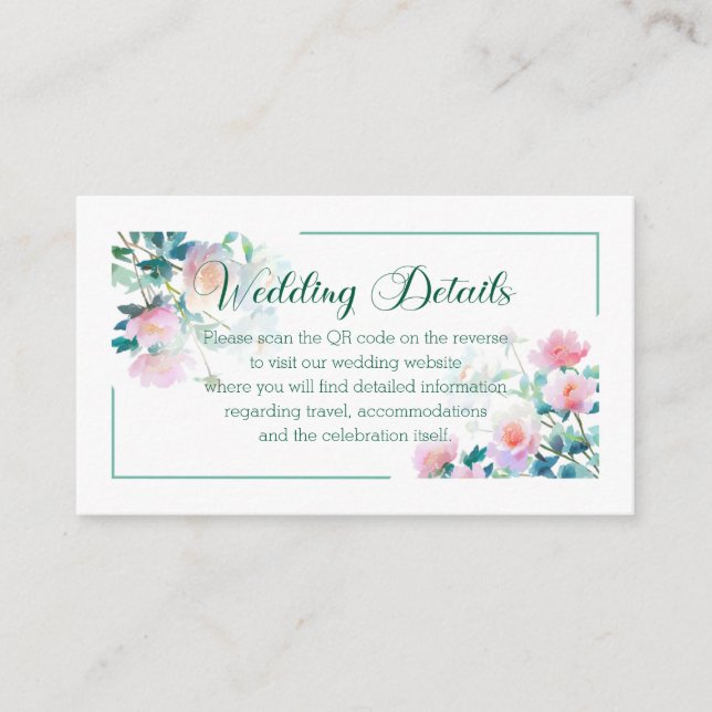 Calligraphy Floral Fresh Pink Peony Wedding Enclosure Card (Front)